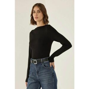 Bluza guler tip barca - maneca lunga - negru - jerseu imagine