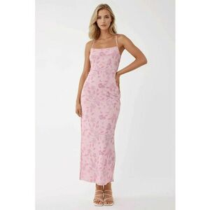 Rochie maxi - imprimeu - decolteu patrat - roz - tul imagine
