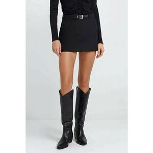 Fusta mini dreapta dama - talie normala - textil - negru imagine