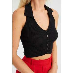 Top - top scurt tricotat - guler - spate deschis - textil - Negru - imagine