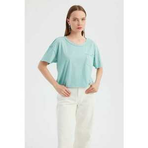Tricou dama decolteu rotund - bumbac - albastru imagine