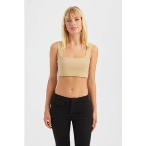 Top - top scurt cu decolteu patrat - bej - material textil imagine