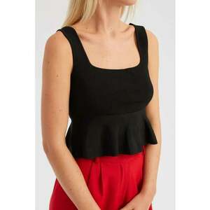 Top tricotat cu volane - decolteu patrat - negru - jerseu - imagine