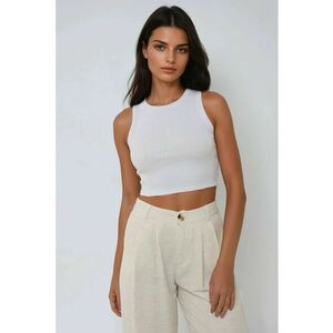Maiou Crop tricotat - decolteu halter - alb - bumbac imagine