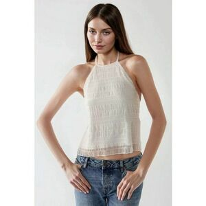 Top dama - texturat cu decolteu halter - alb - jerseu imagine