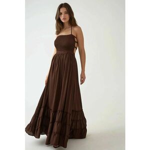 Rochie maxi - texturata - decolteu patrat - maro - jerseu imagine