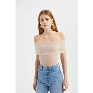 Top - top scurt tricotat - maneca scurta - viscoza - Bej Natural - imagine