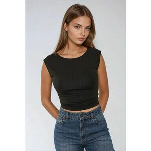 Top - top scurt din viscoza - spate deschis - croiala slim fit - negru - jerseu imagine