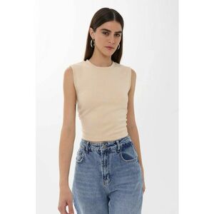 Bluza dama - uni - detalii incretite - bej - jerseu imagine