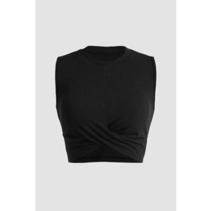 Maiou crop - tricotat - asimetric - negru - poliester - imagine