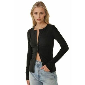 Top slim fit - decolteu in V - maneca lunga - negru imagine