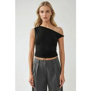 Top slim fit - guler asimetric - umeri goi - negru - jerseu - Negru imagine