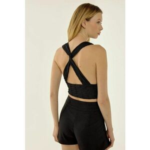 Top Crop Top Decolteu in V - Spate Incrucisat - Negru - Poliester - Negru imagine