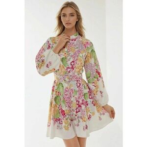 Rochie mini - imprimeu - curea - multicolor - material subtire imagine