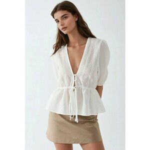 Bluze dama - bluza texturata - decolteu in V - alb - textil imagine