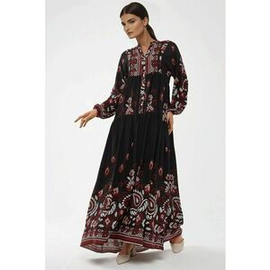 Rochie maxi - maneca lunga - imprimeu - negru/rosu - viscoza imagine