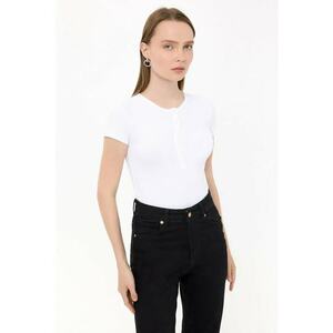 Tricou dama - maneca scurta - guler rotund - alb - bumbac imagine
