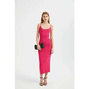 Rochie maxi mulata fara maneci - bretele spaghetti - Roz aprins - imagine