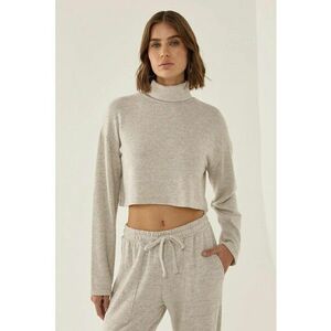 Pulover dama texturat - guler inalt - scurt - natural - poliester imagine