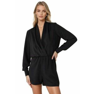 Salopeta dama - Mini - Decolteu adanc in V - Negru - Textil imagine