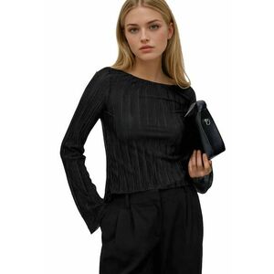 Bluza dama - cu decolteu tip barcuta - maneci lungi - negru - poliester imagine