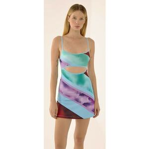 Rochie mini - colorata cu decupaje - multicolor - poliester si elastan imagine