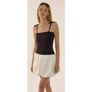 Rochie mini - slim fit - decolteu patrat - tiv tip balon - neagra - poliester imagine