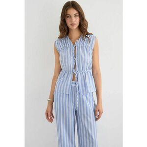 Top - top tesut fara maneci - sireturi - albastru - viscoza si nylon imagine