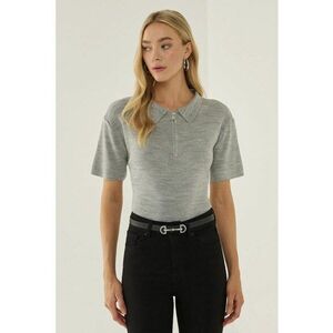 Pulover dama guler polo - fermoar - gri - acril imagine