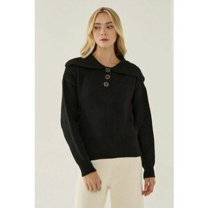 Pulover dama cu guler sal si nasturi - negru - acril imagine