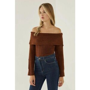 Pulover tricotat - umeri goi - elegant - maro - acril imagine