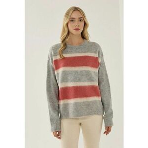 Pulover dama - Relaxed Fit - dungi colorate - gri - acril imagine