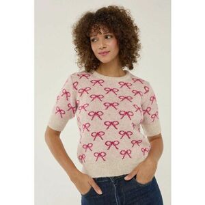 Pulover dama - cu maneca scurta - model cu funde - roz - acril imagine
