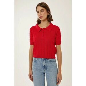 Top tricotat - guler de camasa - model impletituri - rosu - acril imagine