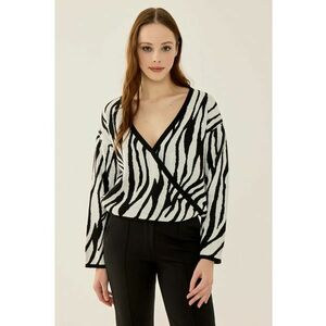 Pulover dama - imprimeu zebra - decolteu in V - alb/negru - acril imagine