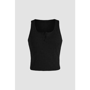 Top scurt - cu nasturi - negru - jerseu poliester imagine