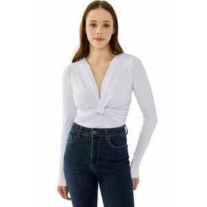 Body slim fit - maneca lunga - decolteu in V - alb - poliester - Alb imagine