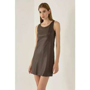 Rochie mini - piele ecologica - slim fit - maro imagine