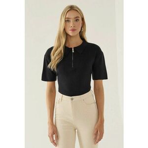 Pulover dama guler polo - fermoar - albastru - acril imagine