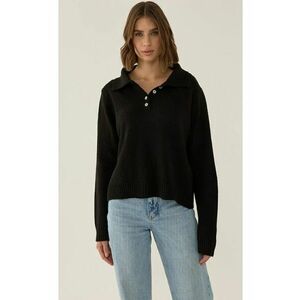 Pulover dama cu guler cu nasturi - croiala lejera - negru - acril imagine