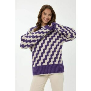 Pulover dama guler rotund - model zigzag - violet - tricot imagine