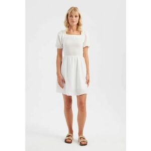 Rochie mini maneca scurta - decolteu patrat - alb - material textil imagine