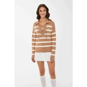 Pulover tricotat lejer dungi - natural - tricot imagine