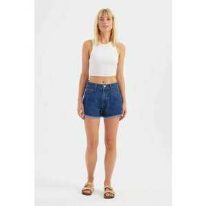 Pantaloni scurti dama - talie inalta - denim - albastru imagine