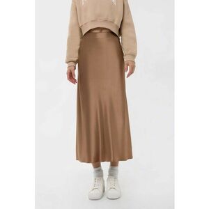 Fusta midi dama - talie inalta - satin - maro imagine