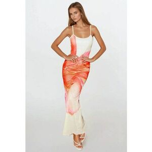 Rochie maxi mulata - imprimeu floral - multicolor - tul imagine
