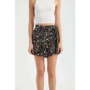 Pantaloni scurti dama - talie inalta - imprimeu floral - negru - textil imagine