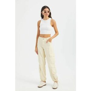 Pantaloni cargo - talie medie - snur - alb - denim imagine