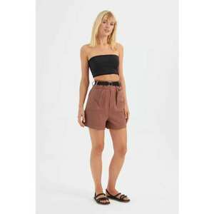 Pantaloni scurti - bumbac - talie inalta - buzunare - maro imagine