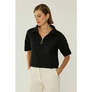Pulover dama - tricotat cu guler cu fermoar - slim fit - negru - acrilic imagine